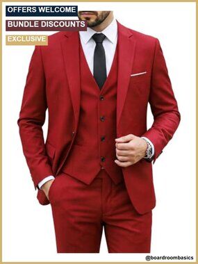 Men's 3 Piece Slim Fit Suit Set Jacket Vest Pants Tie Business Wedding